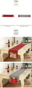 Detail of Christmas plaid table runners with Santa gift bag ends for festive dining decor