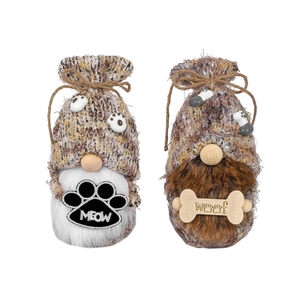 Gestrickte Weihnachts-Wichtel im Hunde- und Katzendesign mit Meow und Woof Stickerei