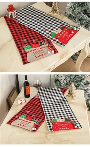 Detail of Christmas table runner with red black plaid and Letters to Santa pocket