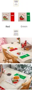 Detailed view of Christmas placemat with Merry Christmas embroidery and cutlery pocket