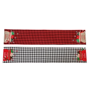 Christmas table runner with red and black buffalo check and Santa letters design