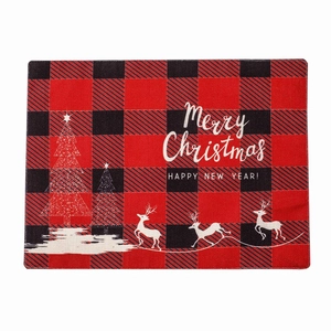 Set de table de Noël à carreaux rouges et noirs avec motifs élan et sapin blanc