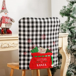 Christmas buffalo plaid chair cover featuring red Santa letters bag design for festive decor