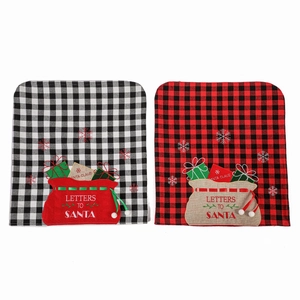 Buffalo plaid Christmas chair covers with Santa letters and embroidery for home decor