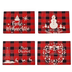Set de sets de table de Noël à carreaux avec bonhomme de neige, sapin, renne et couronne