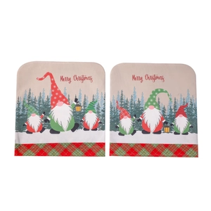 Set of two Christmas gnome chair covers with Merry Christmas text and plaid patterns