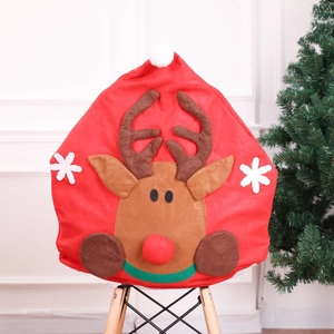 3D reindeer Christmas chair cover in red non-woven fabric for holiday home decoration