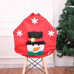 3D snowman Christmas chair cover in bright red fabric for holiday dining room decor