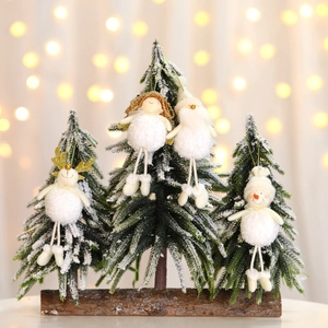 Ornements Suspendus de Noël en Peluche Blanche Père Noël Bonhomme de Neige Renne Ange Pour Sapin de Noël Fête Maison Décor