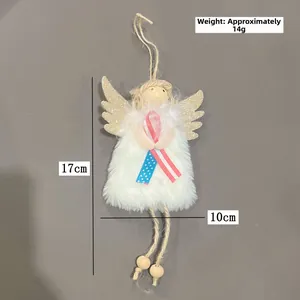 Ange de Noël avec ruban drapeau USA, corps en peluche et ailes dorées à paillettes