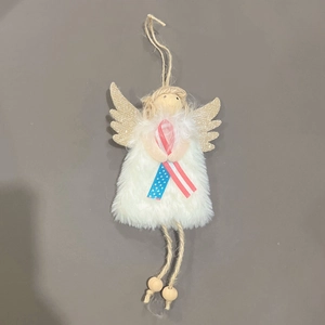Ange de Noël fait main avec ailes en peluche et ruban aux couleurs du drapeau US
