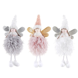 Set de tres ángeles de Navidad de peluche con plumas sintéticas y lentejuelas