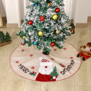 Weihnachtsbaumdecke Leinenimitat Runde Matte Weihnachtsmann Schneemann Bedruckt Festliche Party Baumdecken Xmas Home Decor