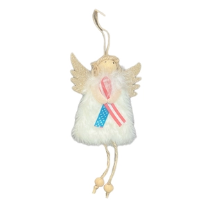 Ange de Noël artisanal avec ruban drapeau américain et ailes dorées pailletées