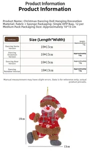 Detailed size chart for Christmas plush ornaments showing dimensions for Santa and Snowman