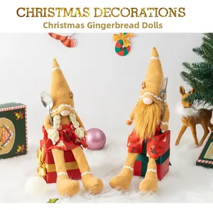 Christmas gingerbread doll set with long legs holding cutlery on festive background