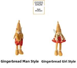 Detail of gingerbread Christmas gnome plush dolls with male and female couple designs
