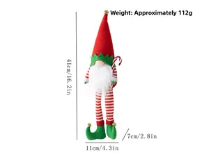 Detailed plush Christmas gnome dimensions with red hat, striped legs, and candy cane