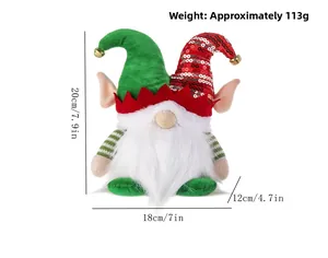 Vue détaillée des dimensions du gnome de Noël avec paillettes rouges et hauteur de 20cm