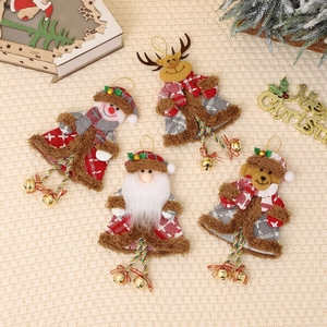 Set of 4 plush Christmas tree ornaments with Santa, snowman, reindeer and bells