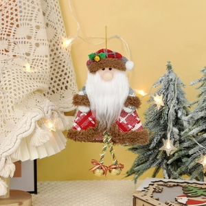 Adorno de Papá Noel de tela escocesa con cascabeles para decoración de árbol de Navidad
