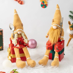 Christmas Gingerbread Gnome Plush Long Legged Faceless Doll Sitting Ornament Cloth Festive Tabletop Decor