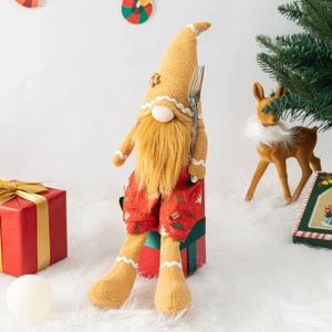 Christmas Gingerbread Gnome plush doll decoration with pointed hat and long legs