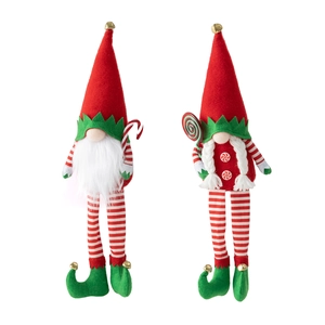 Set of two Christmas gnomes with long legs holding candy canes and lollipops