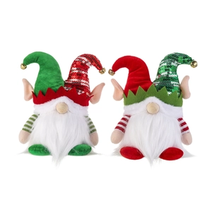 Gnomes de Noël avec paillettes et cloches, poupées en peluche rouge et vert pour décoration