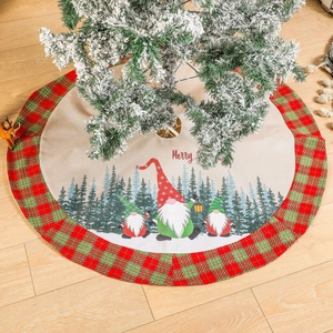 Weihnachtsbaumdecke Leinenstoff Zwergenmuster Karomuster Rund Feiertag Hausdekoration Rustikaler Nordischer Stil