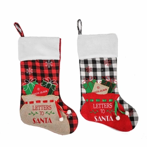 Christmas stockings set with red and black buffalo plaid and faux fur trim decorations