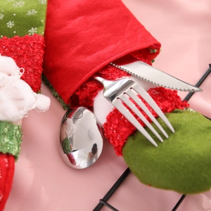 Porte-couverts de Noël motif Père Noël et bonhomme de neige pour décoration de table