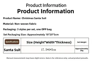 Size chart showing material and dimensions for the Christmas gnome ornament set