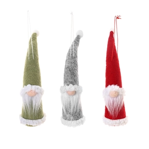 Set of 3 Christmas faceless gnome ornaments in green, grey, and red felt with long beards