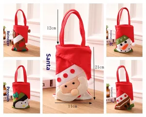 Detailed view of Christmas felt gift bag dimensions measuring 21x11cm with festive characters