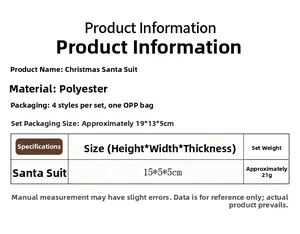 Detailed size chart and specifications for the knitted gnome Christmas tree ornaments set