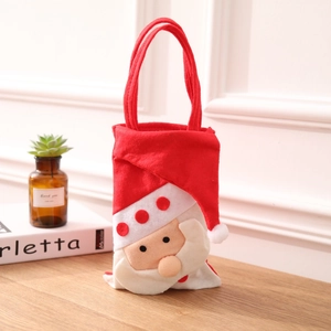 Christmas Santa felt gift bag with red handle for holiday treats and decorations