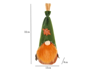 Autumn harvest gnome plush doll with green hat and orange beard for autumn home decor details.
