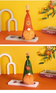 Cute Autumn Thanksgiving Gnome Doll with Sunflower and Maple Leaf for Desktop Decor