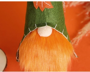 Detailed close-up of autumn harvest gnome plush doll, perfect for Thanksgiving home decor.