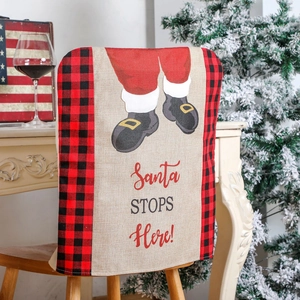 Christmas Santa Claus chair cover with red and black buffalo plaid and linen texture