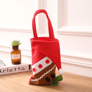 Filz-Weihnachtstüte im Lebkuchenmann-Design mit rotem Henkel für Süßigkeiten und Geschenke