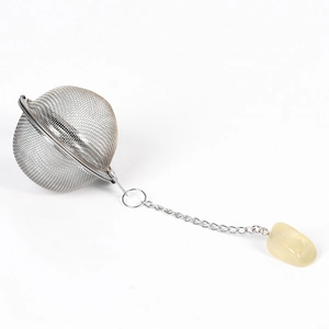 Sphärisches Tee-Ei aus Edelstahlgewebe mit Kette und gelbem Kristallanhänger