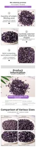Macro detail of natural amethyst crystal stones in various sizes from 3mm to 12mm