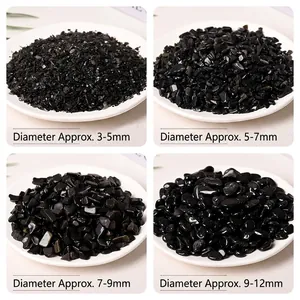 Polished natural black obsidian stones in four sizes from 3mm to 12mm for aromatherapy