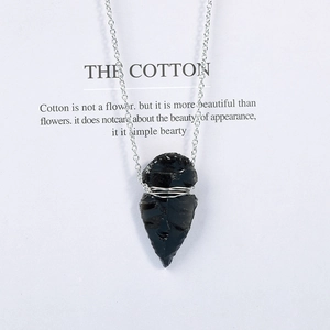 Black Obsidian Arrowhead Pendant Necklace With Silver Color Wire Wrapped Chain Tribal Gothic Style Jewelry