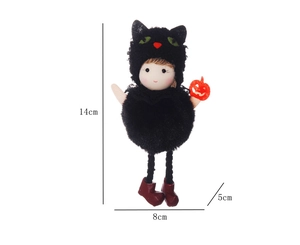 Dimensioni dettagliate della bambola gatto nero di Halloween misura 14x8x5 cm