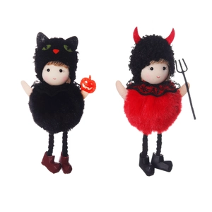 Decorazioni di Halloween peluche gatto strega e diavolo con zucca e tridente inclusi