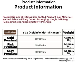 Size chart showing 18x11x6cm dimensions for Christmas star knitted gnome pendants