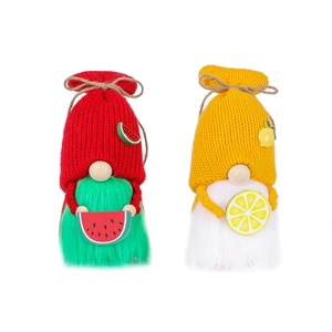 Summer themed lemon and watermelon gnome plush set for seasonal home decoration
